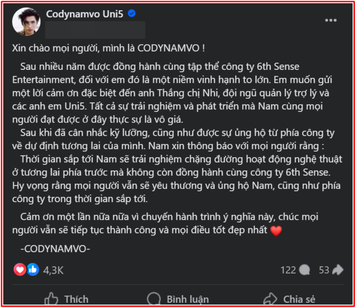 Cody rời công ty, thành viên UNI5 đăng đàn: 'Không ai có thể lợi dụng chúng tôi' Ảnh 1