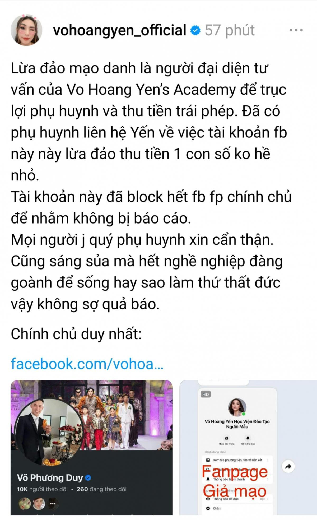 Võ Hoàng Yến cảnh báo lừa đảo Ảnh 1