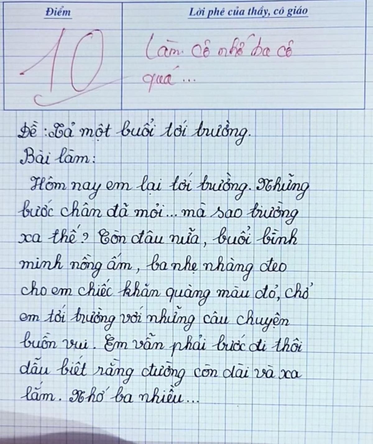 Bài văn tả cảnh đến trường nhận điểm 10, cô giáo rưng rưng vì xúc động Ảnh 1