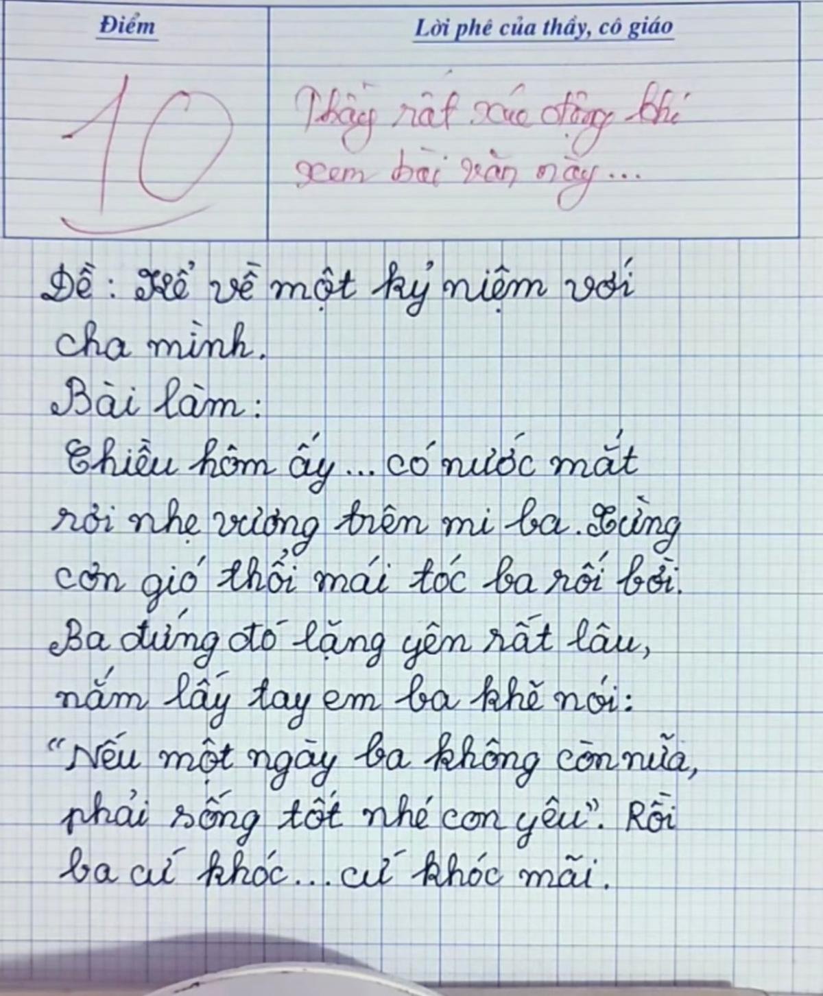 Bài văn kể kỉ niệm với bố nhận điểm 10, dòng cuối sao mà xót xa Ảnh 1