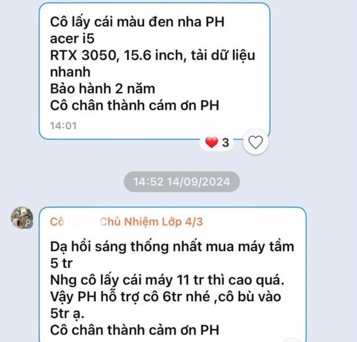 Cô giáo 'dỗi' vì phụ huynh không đồng ý hỗ trợ tiền để cô mua laptop Ảnh 1