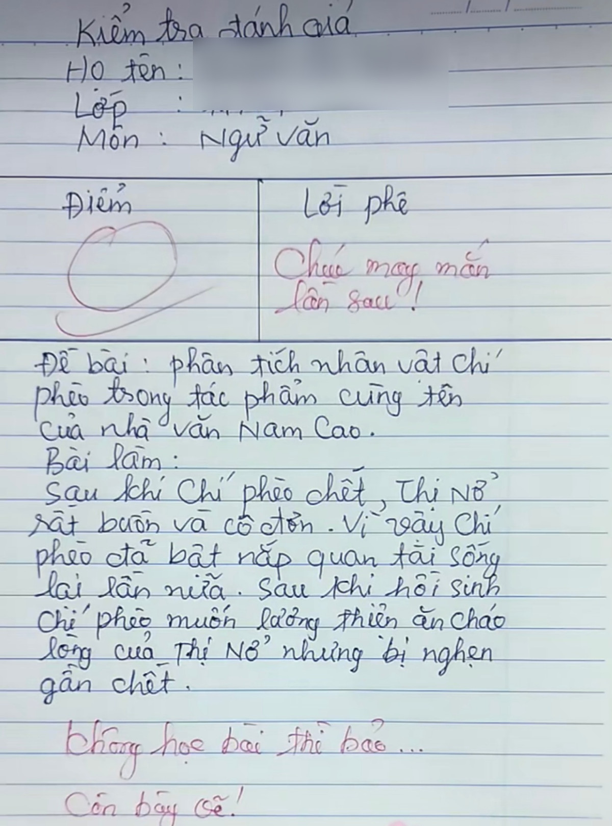 Bài văn phân tích Chí Phèo nhận 0 điểm, đọc nội dung ai cũng đồng tình với giáo viên Ảnh 1