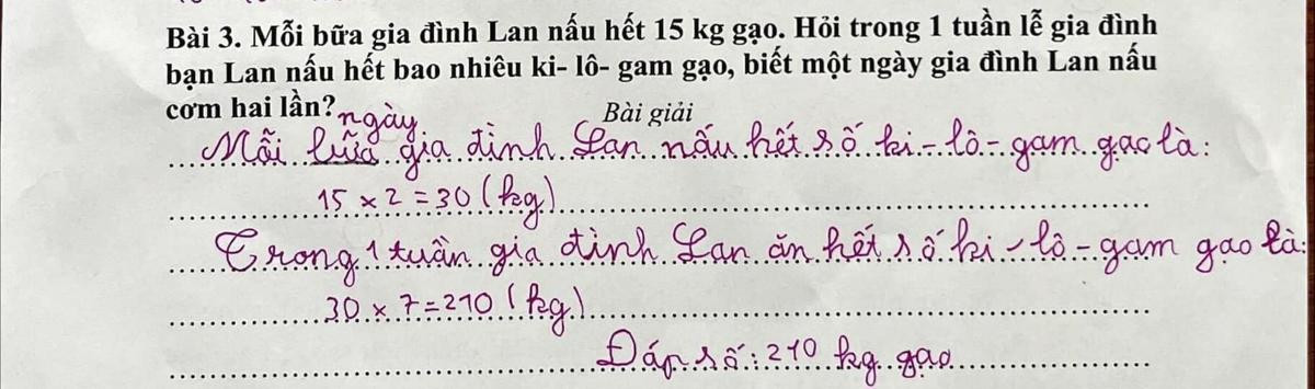 Bài toán 'mỗi bữa gia đình Lan nấu hết 15kg gạo' khiến dân mạng rôm rả bàn luận Ảnh 1