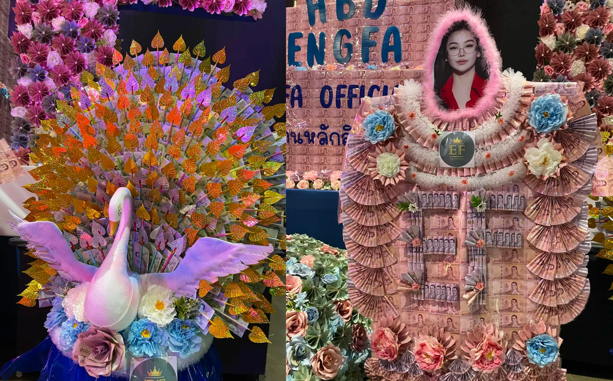 Engfa Waraha nhận quà sinh nhật gần 1 tỷ đồng tiền mặt. (Ảnh: Thairath)