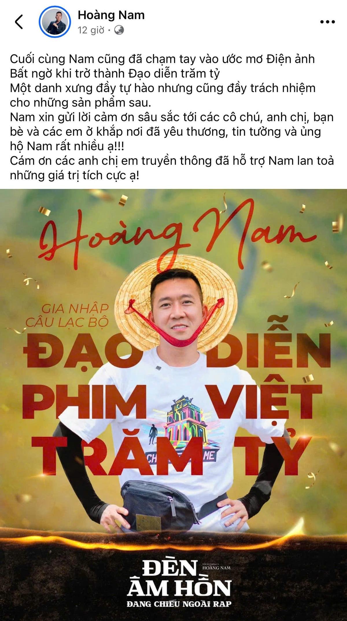 Hoàng Nam trở thành đạo diễn trăm tỷ của điện ảnh Việt. Ảnh: Chụp màn hình