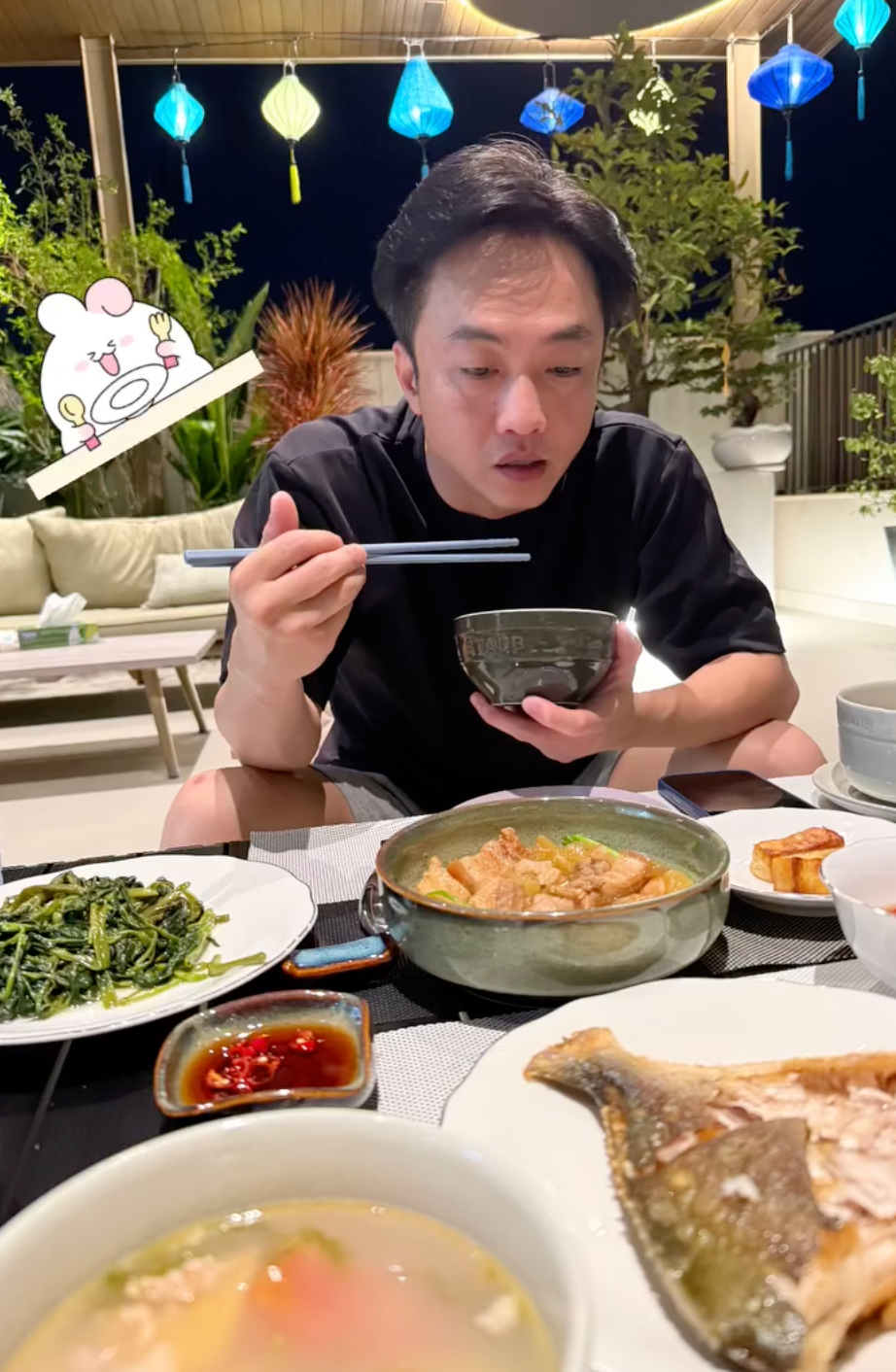 Đàm Thu Trang chia sẻ mâm cơm gia đình với Cường Đô La. (Ảnh: FBNV)