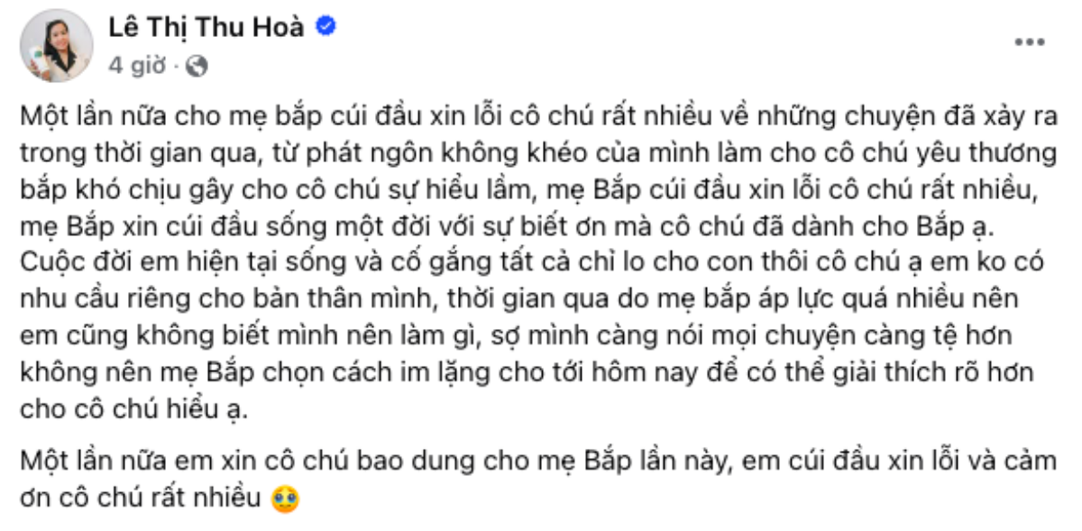 Động thái mới của mẹ Bắp sau phiên livestream cùng Phạm Thoại.