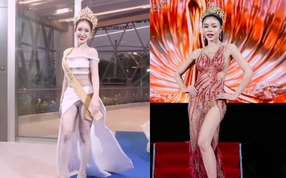 Thí sinh Hoa hậu Hòa bình Thái Lan 2025 gặp sự cố lộ nội y gây 'đỏ mặt'. (Ảnh tổng hợp)