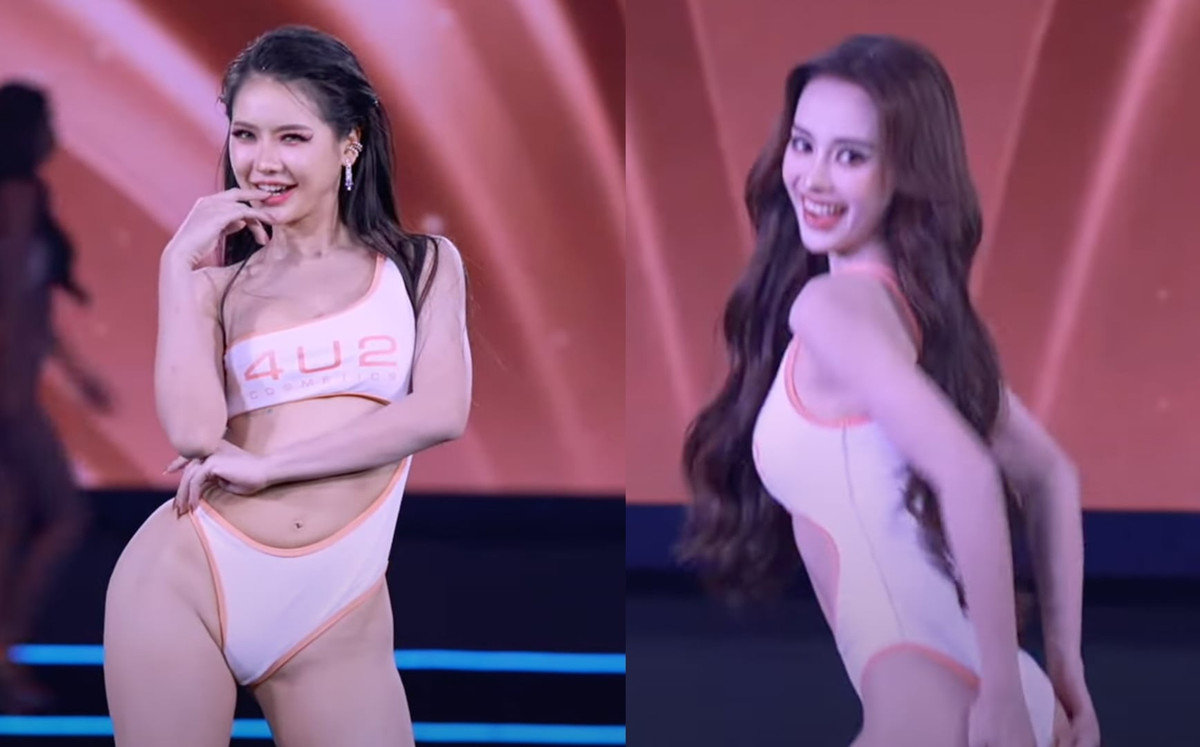 Nhiều thí sinh đưa những động tác phản cảm vào phần trình diễn bikini. (Ảnh chụp màn hình)