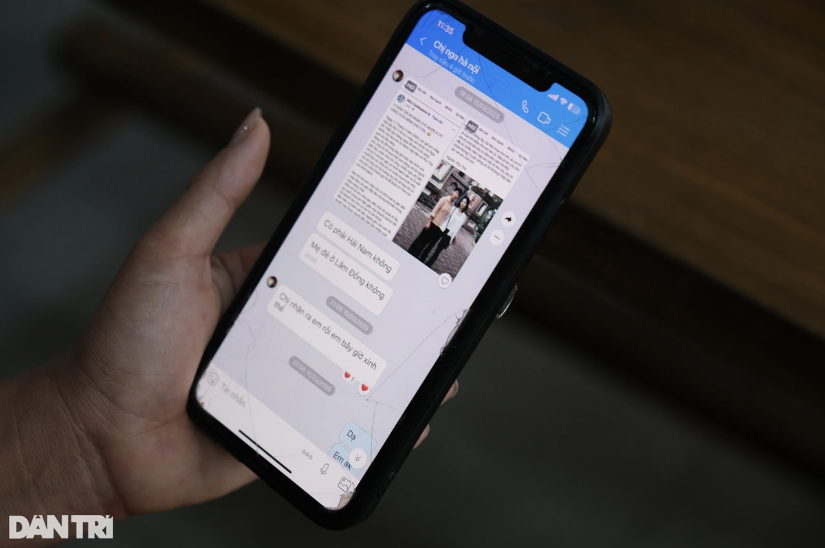 Đoạn tin nhắn đầu tiên do chị Nga - ân nhân năm xưa của chị Nga gửi đến. Ảnh: Hải Nam
