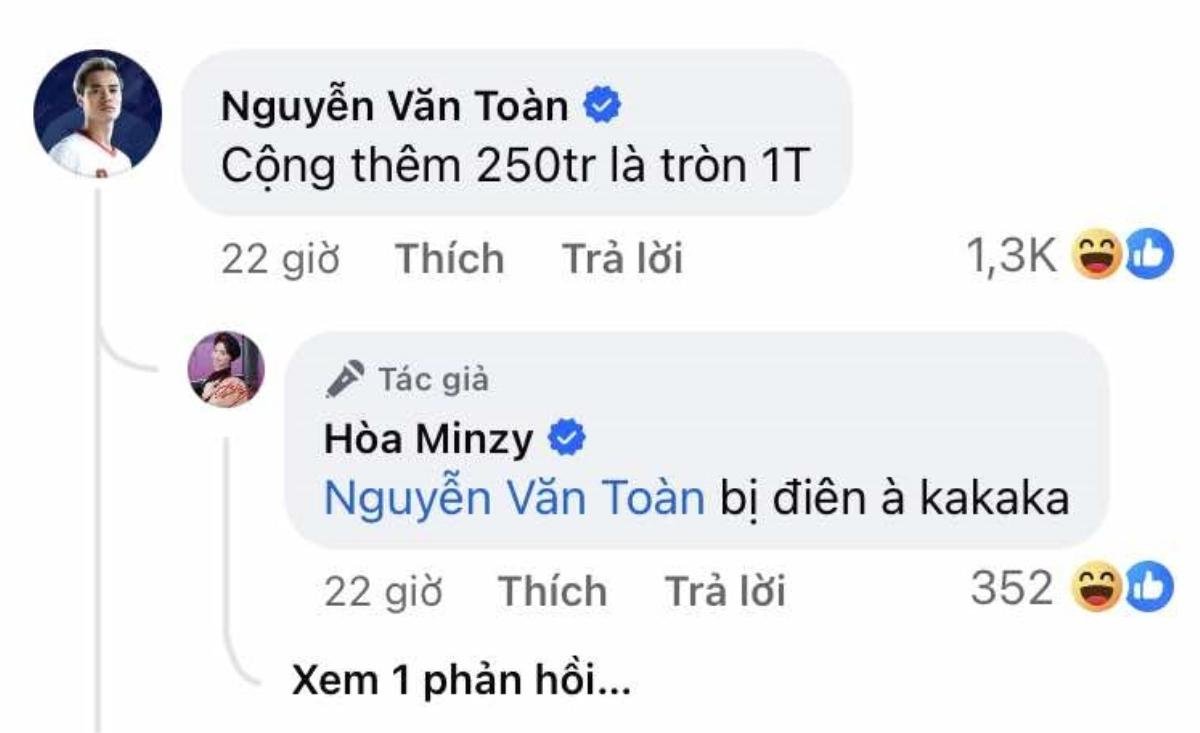 Văn Toàn đòi nợ Hòa Minzy 1 tỷ đồng. (Ảnh chụp màn hình)