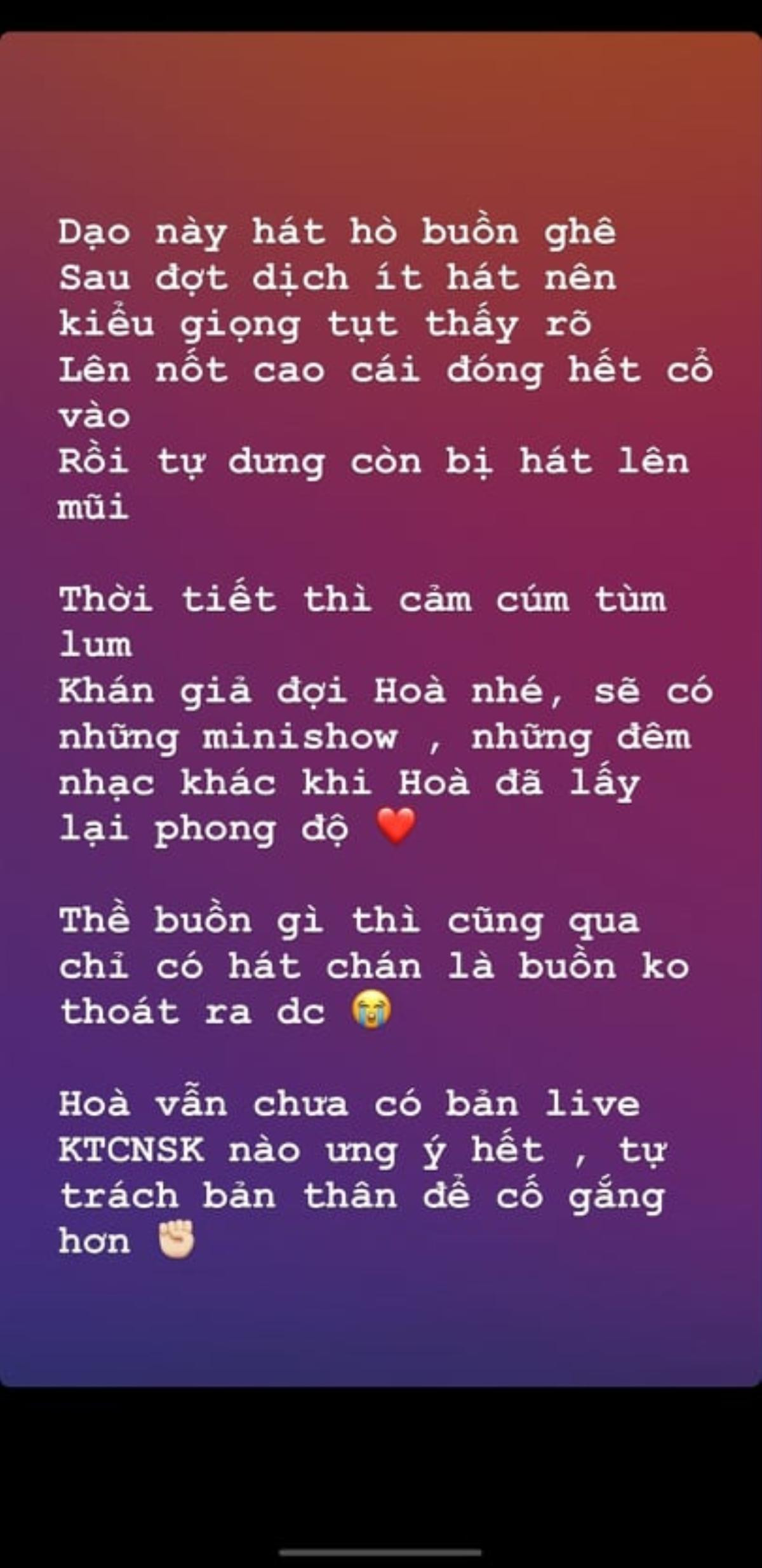 Hòa Minzy 'đăng đàn' bày tỏ không có bản live #KTCNSK nào khiến mình ưng ý... Ảnh 2