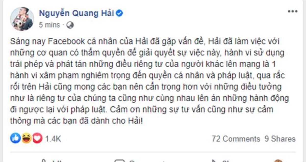 Xử lý như thế nào vụ Quang Hải bị hack Facebook, lộ đoạn tin nhắn nhạy cảm về chuyện yêu đương? Ảnh 2