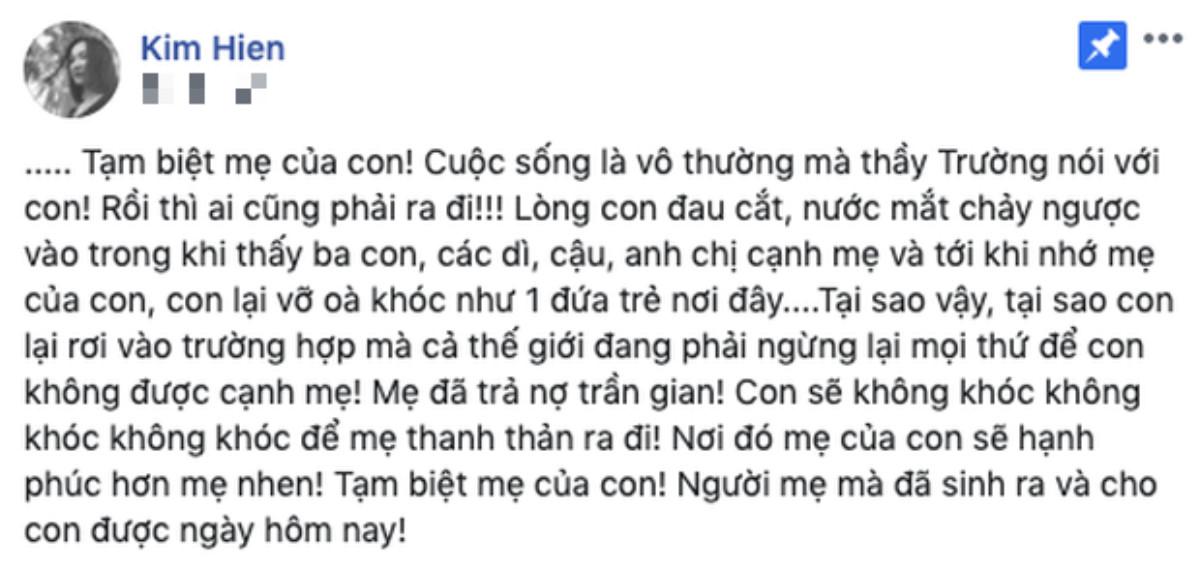 Kim Hiền đau đớn vì không thể về Việt Nam chịu tang mẹ ruột vừa qua đời Ảnh 1