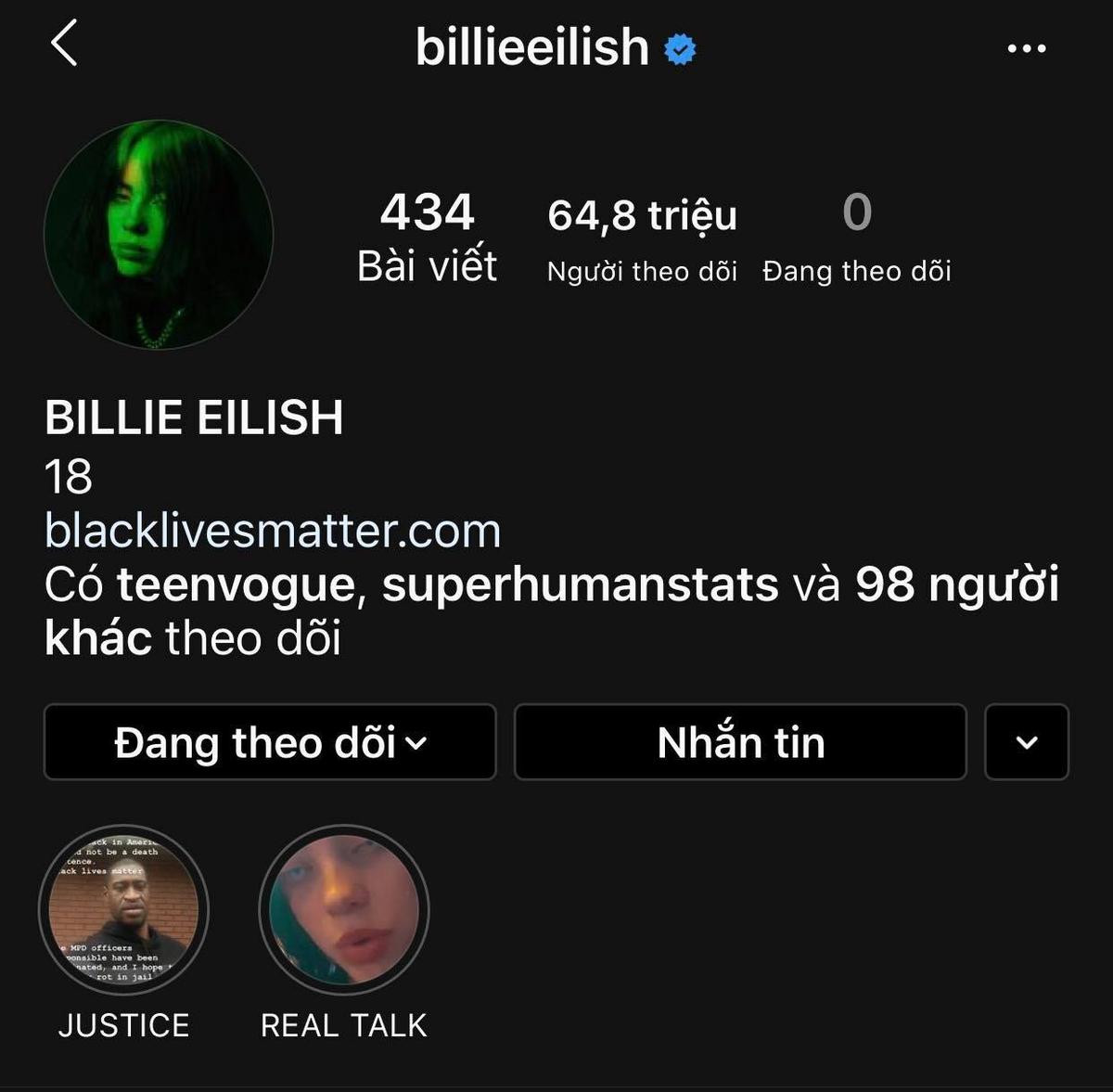 Nối gót Ariana Grande, Billie Eilish 'vô-tội-vạ' unfollow toàn bộ danh sách theo dõi của mình trên Instagram Ảnh 1