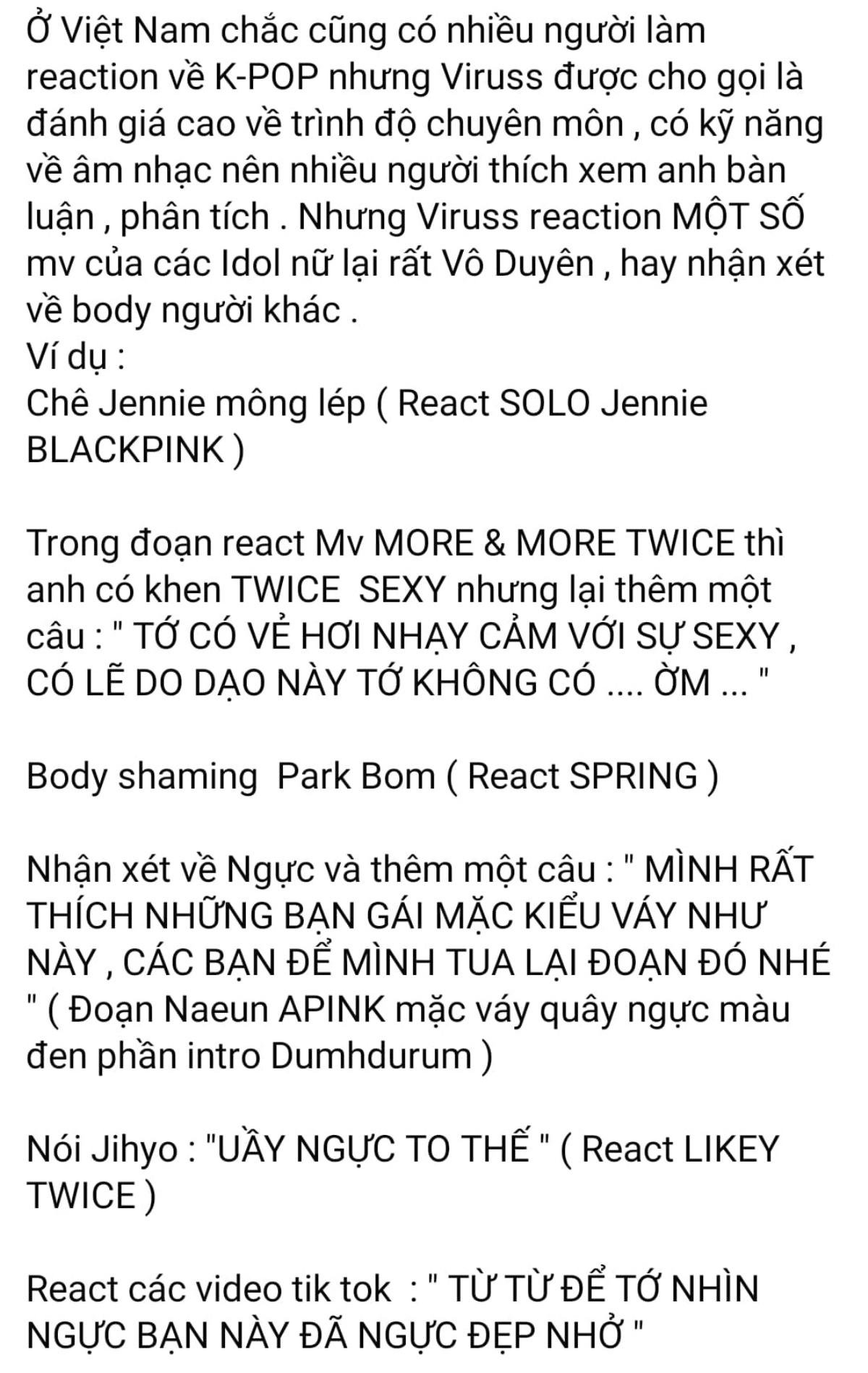 ViruSs reaction How You Like That (BlackPink), lên tiếng về bài đăng 'tố' body shaming loạt idol nữ Kpop Ảnh 2