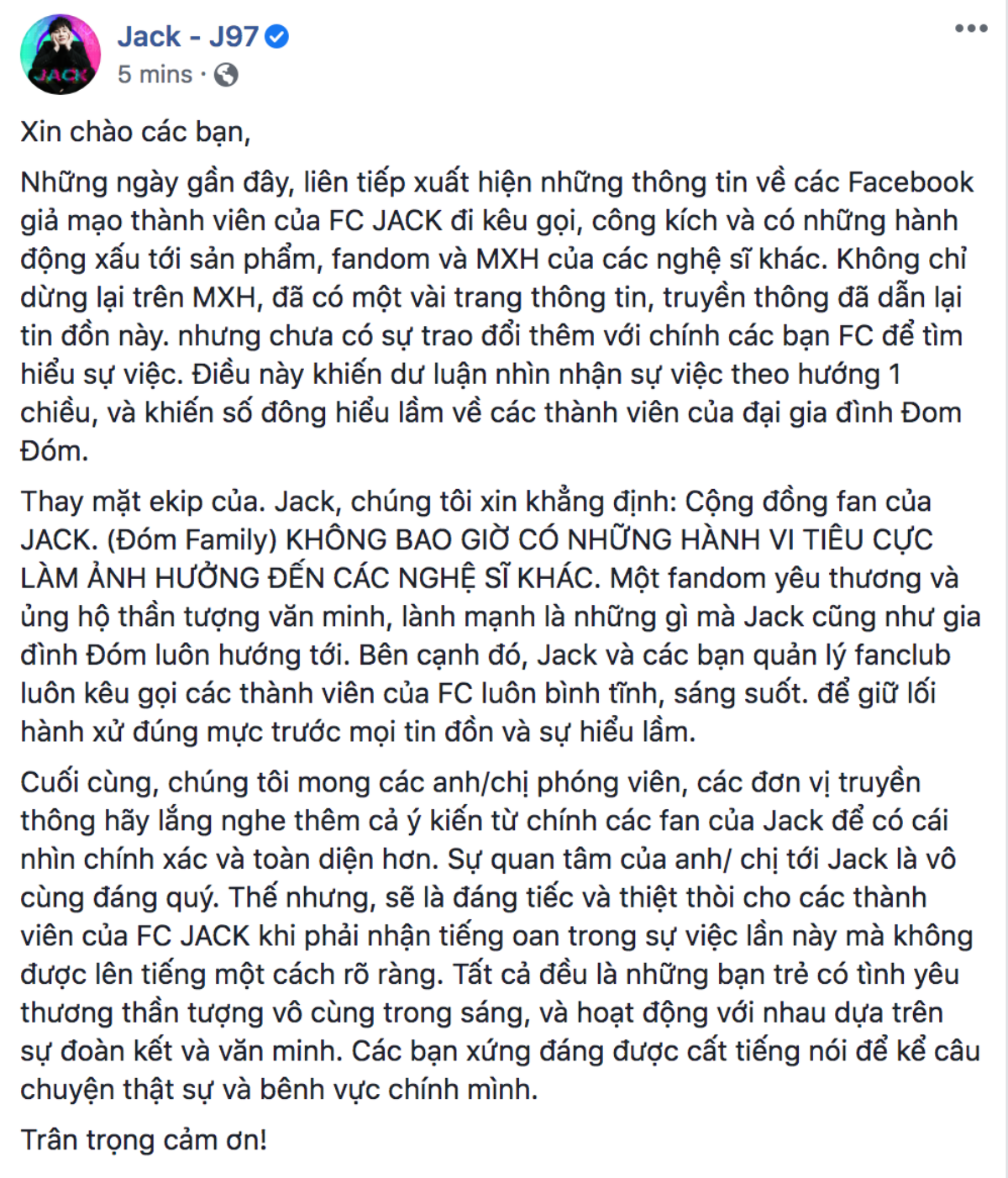 Phía Jack lên tiếng sau tin đồn Đóm Family lên kế hoạch chơi xấu MV mới của Sơn Tùng M-TP: Do người khác giả mạo fan Ảnh 2