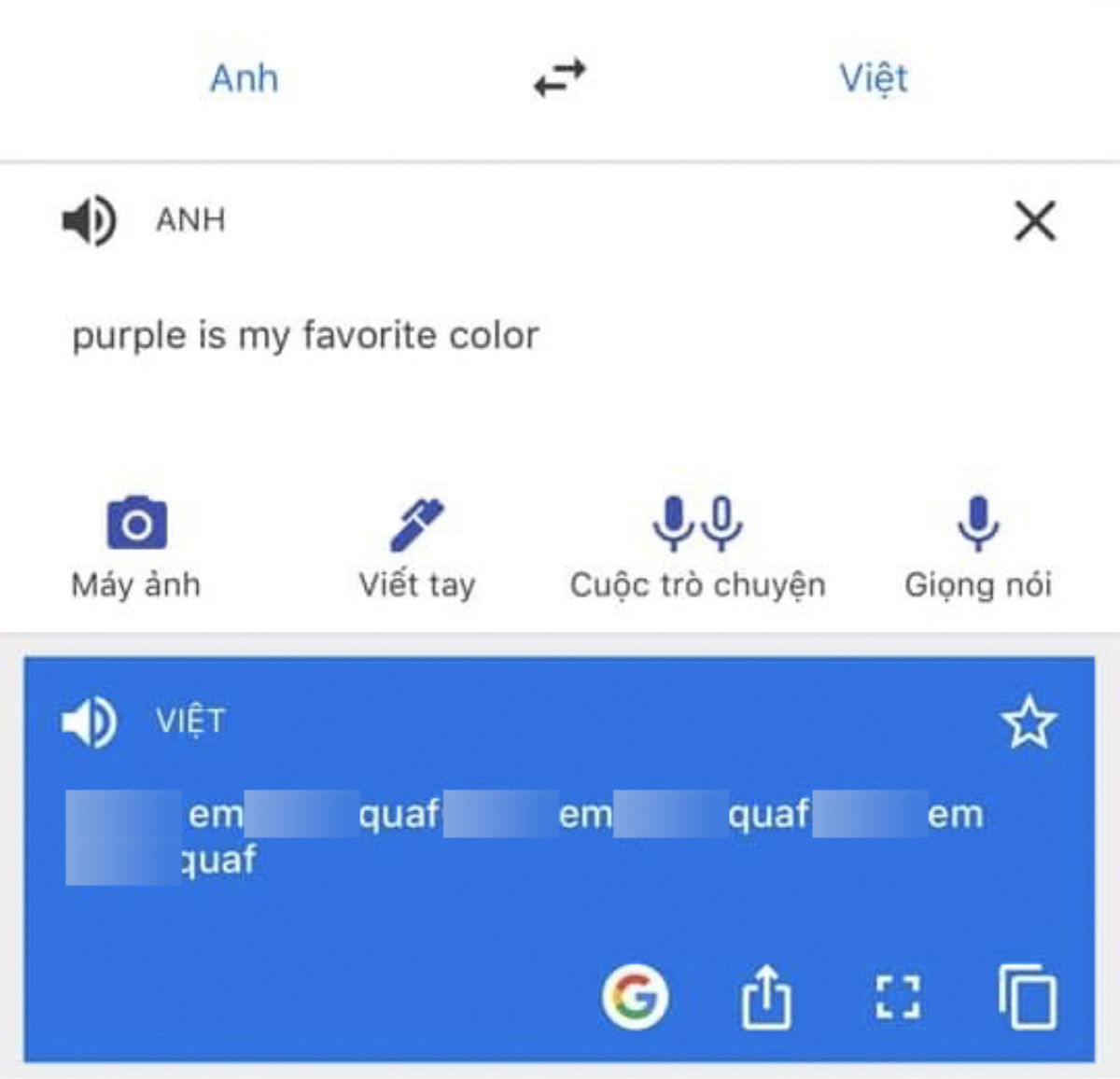 Google Dịch Việt Nam lại lần nữa bị phá hoại: Từ câu 'Purple is my favorite color' bình thường thành câu dung tục Ảnh 2