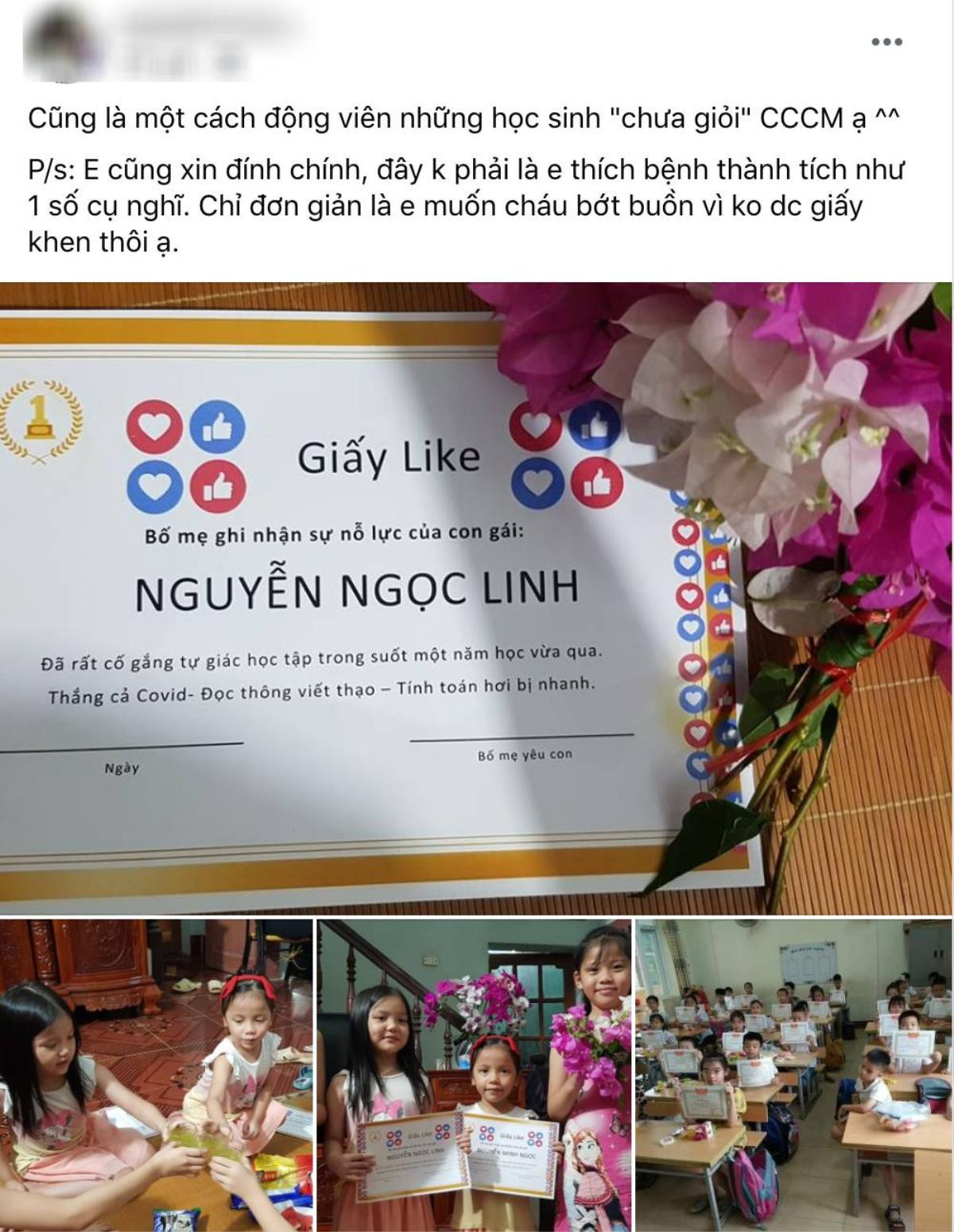 Phụ huynh sáng tạo 'giấy like' và tổ chức luôn lễ bế giảng tại nhà để động viên 2 cô con gái nhận 'mưa' lời khen Ảnh 1