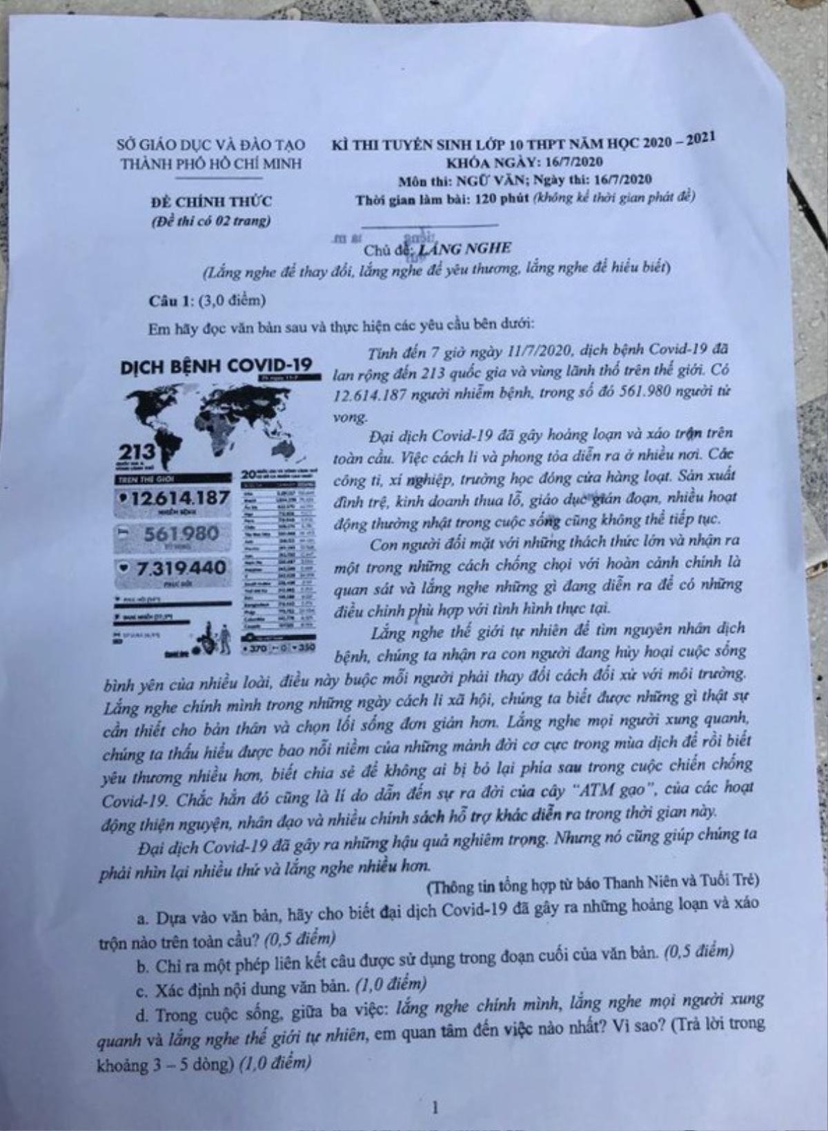 Đề thi Văn vào lớp 10 ở TP.HCM: Hỏi về COVID-19, đề 'dễ thở' hơn? Ảnh 1