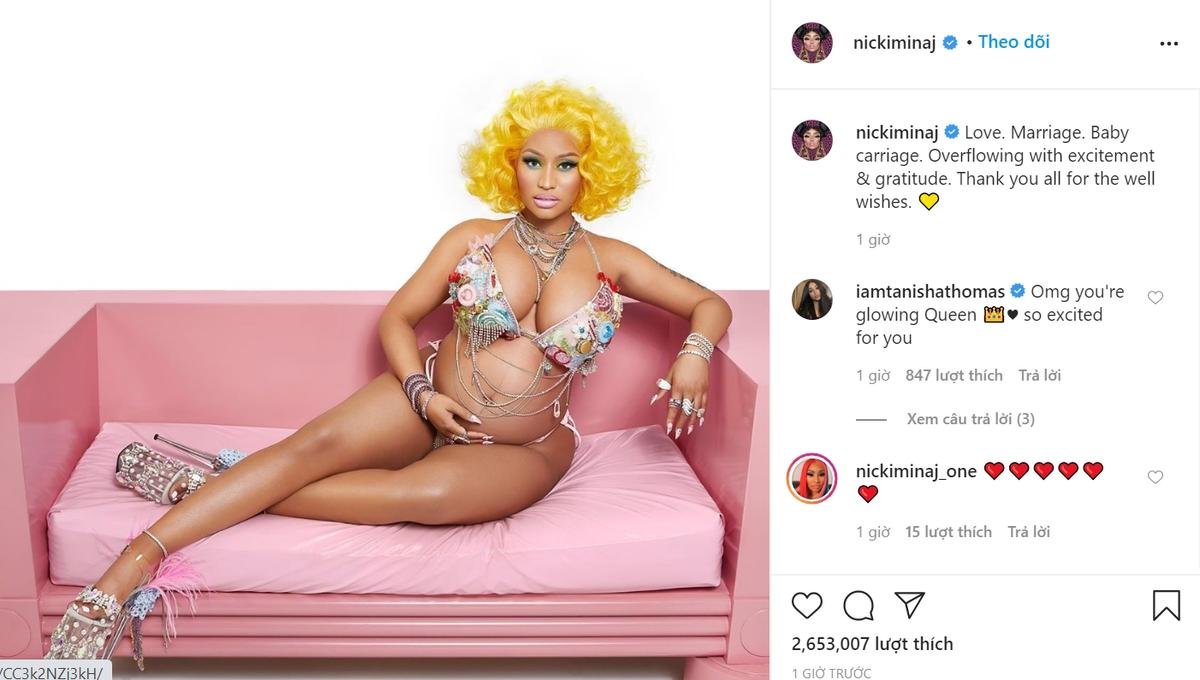 Bất ngờ tung ảnh ôm bụng bầu vượt mặt, 'Queen Of Rap' Nicki Minaj lập tức leo top trending toàn thế giới Ảnh 5