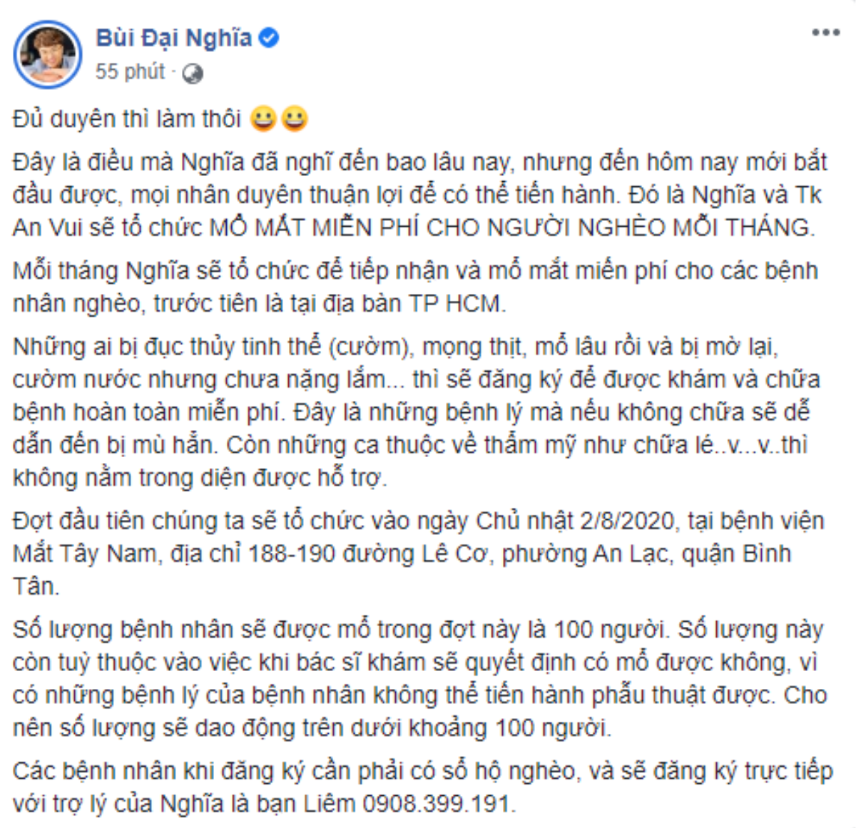 Đại Nghĩa tổ chức mổ mắt miễn phí cho người nghèo hàng tháng Ảnh 1