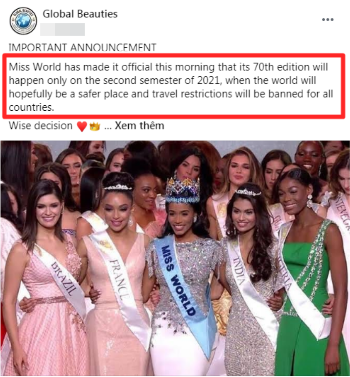 Miss World 2020 hoãn 1 năm: Hoa hậu kế nhiệm Tiểu Vy thêm thời gian cho Dự án Nhân ái tầm cỡ Ảnh 1