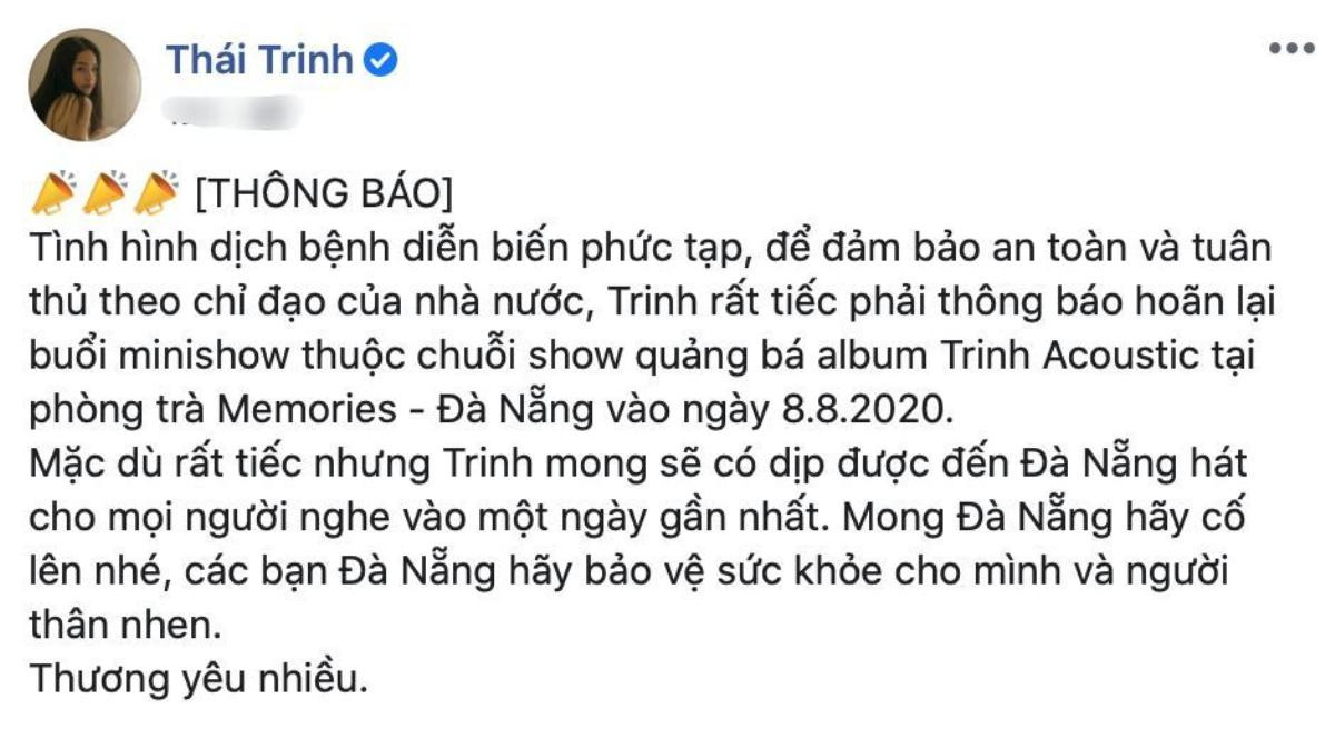 Loạt sao Vpop đồng loạt hoãn show tại Đà Nẵng trước diễn biến khó lường của dịch Covid-19 Ảnh 7