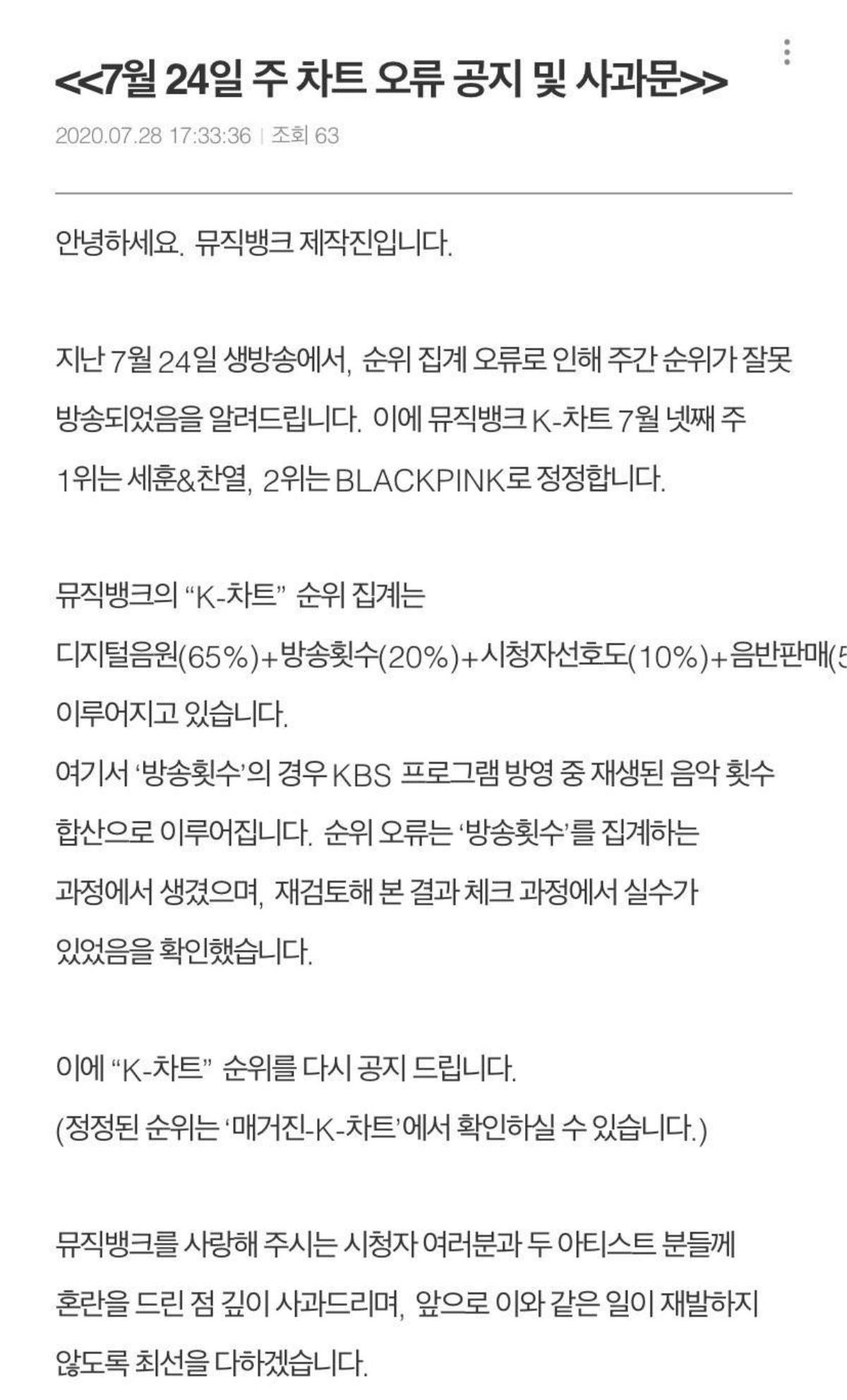 Nhà đài KBS đính chính kết quả Music Bank 24/7: EXO-SC mới là người chiến thắng, fan BlackPink đồng loạt phẫn nộ Ảnh 1