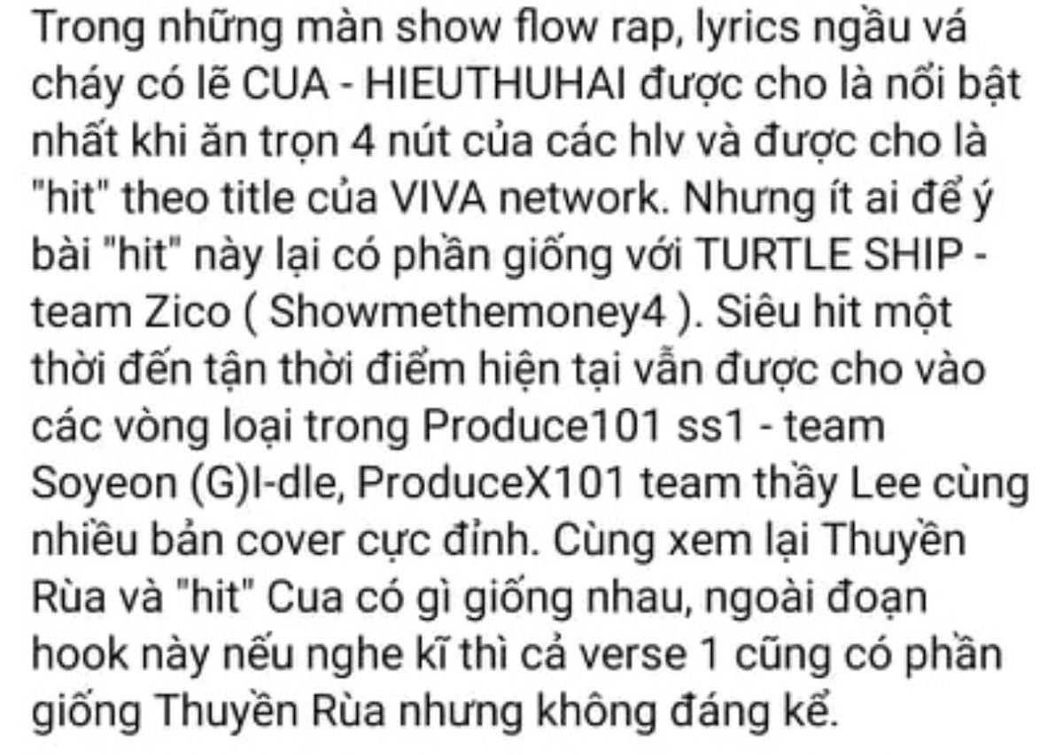 Cộng đồng mạng đứng hoàn toàn về phía HIEUTHUHAI trước nhận định sân khấu CUA (King of Rap 2020) 'hao hao' Turtle Ship của Zico Ảnh 2