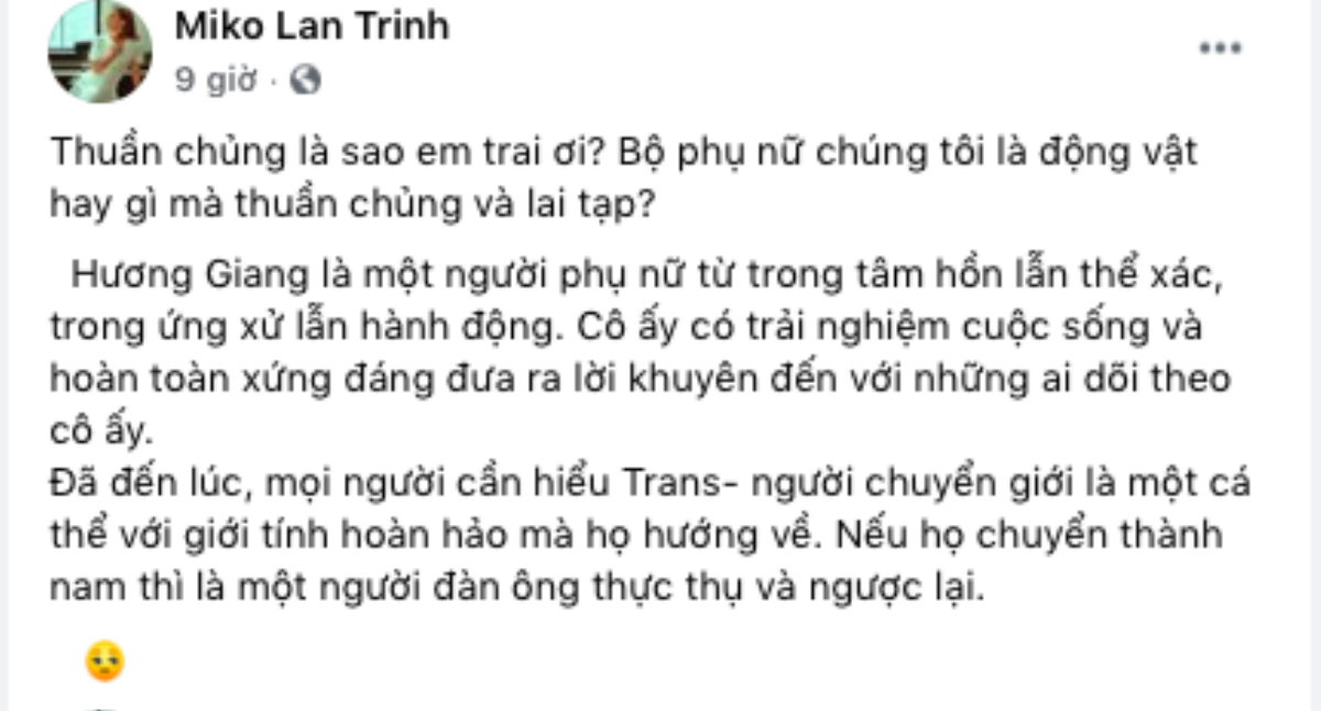 Lên tiếng bênh vực Hương Giang trước phát ngôn miệt thị của nam MC, Miko Lan Trinh công khai bạn trai là người chuyển giới Ảnh 1