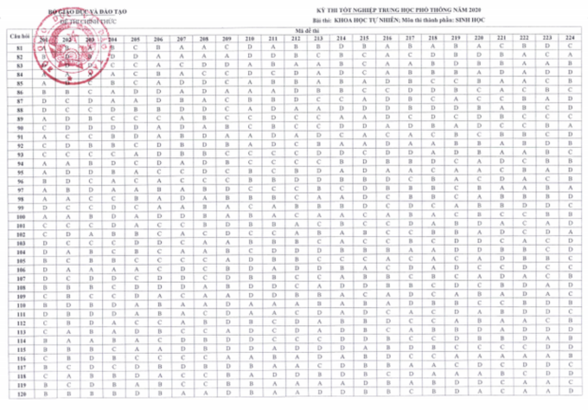 Bộ GD-ĐT chính thức công bố đáp án tất cả các môn của kỳ thi tốt nghiệp THPT Quốc gia 2020 Ảnh 9