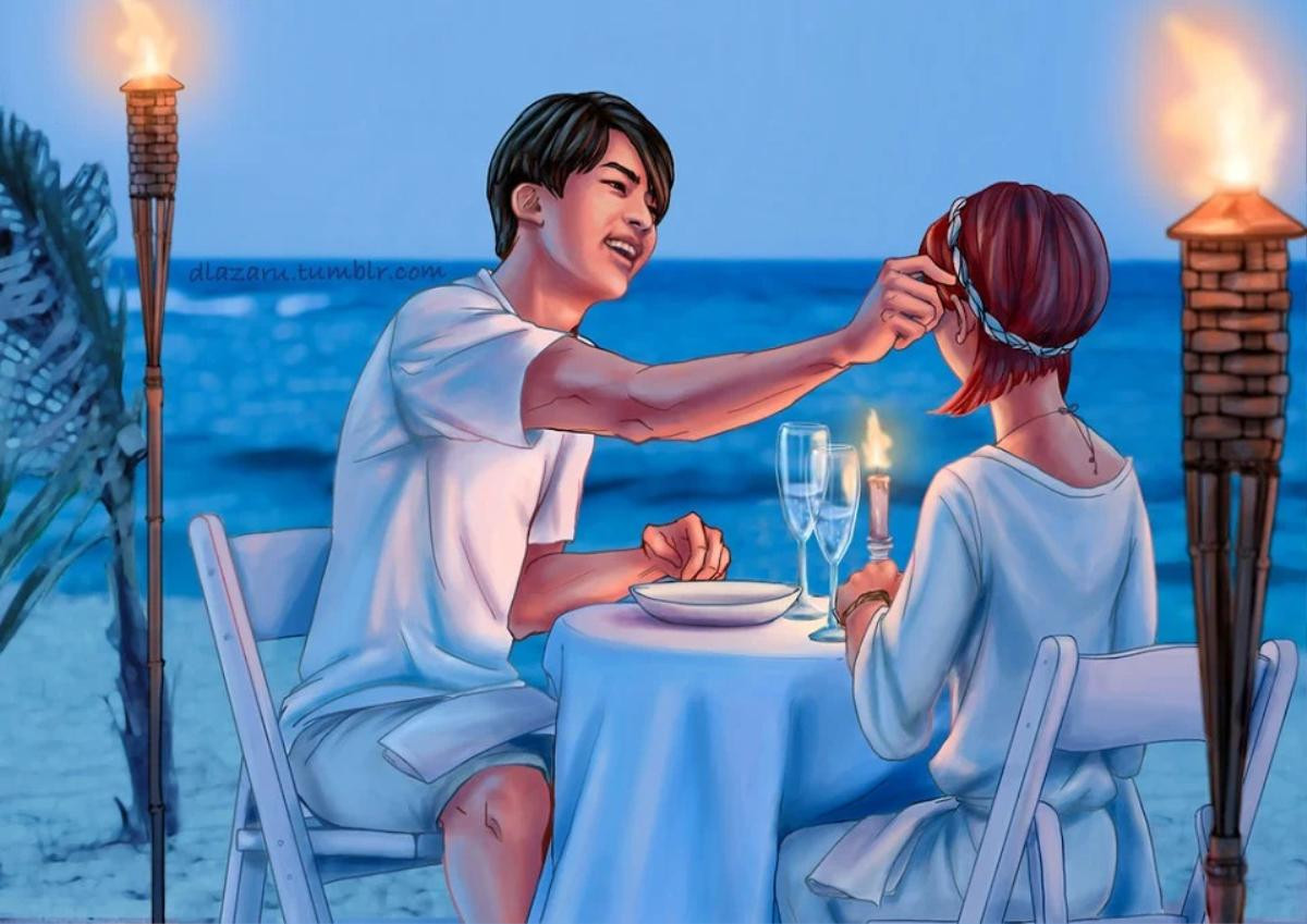 ARMY xôn xao trước loạt fanart tình tứ 'BTS và cuộc sống ngọt ngào bên bạn gái' Ảnh 2