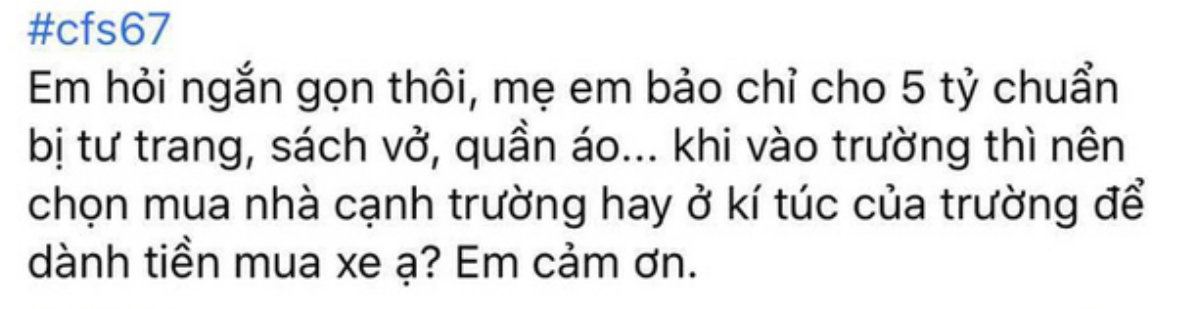 Tròn mắt trước loạt confessions 'gây bão' của tân sinh viên nhà giàu: Tiêu mỗi tuần 100 triệu; chuẩn bị tư trang, quần áo chỉ gói gọn trong 5 tỷ? Ảnh 3