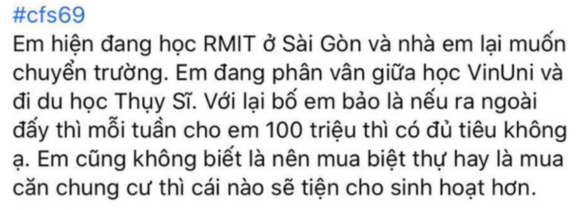 Tròn mắt trước loạt confessions 'gây bão' của tân sinh viên nhà giàu: Tiêu mỗi tuần 100 triệu; chuẩn bị tư trang, quần áo chỉ gói gọn trong 5 tỷ? Ảnh 2