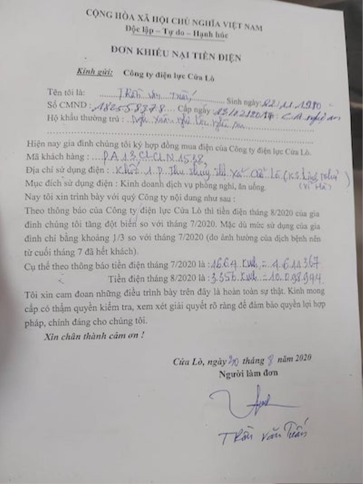 Hóa đơn tiền điện tăng vọt dù chủ khách sạn ở Cửa Lò chỉ hoạt động cầm chừng Ảnh 2