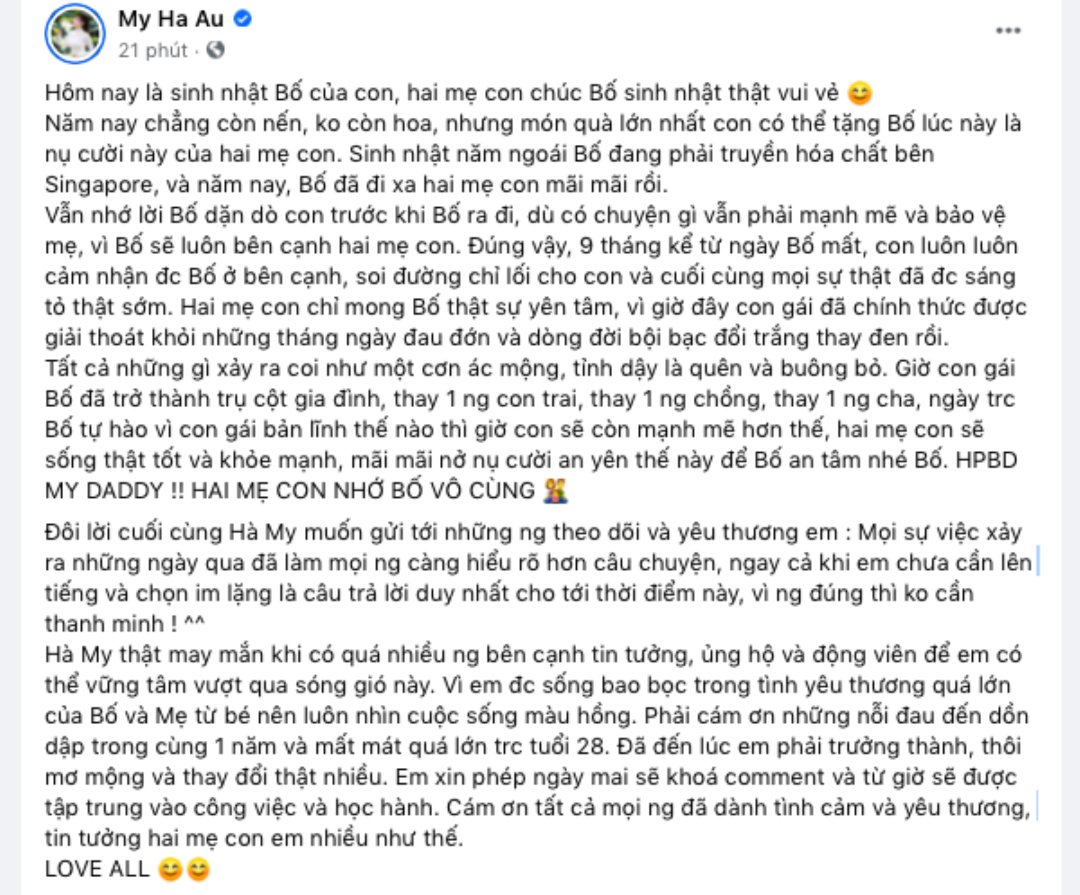 Xúc động tâm thư Âu Hà My gửi đến người bố đã khuất: 'Nhiều nỗi đau và mất mát đến cùng 1 năm' Ảnh 2