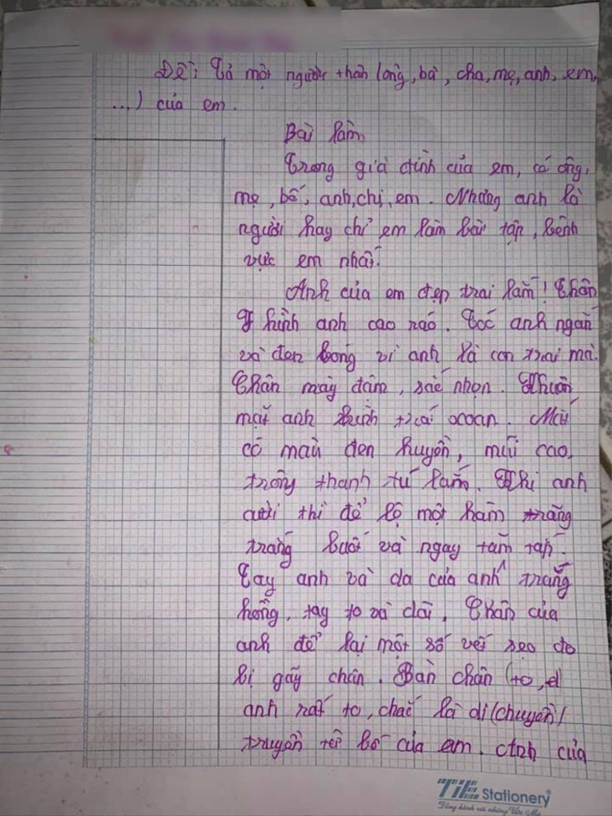 Bài văn tả anh trai với vô số lời khen ngợi cùng chỉ số IQ cực 'đỉnh' của cô bé tiểu học khiến CĐM cười ngất Ảnh 1