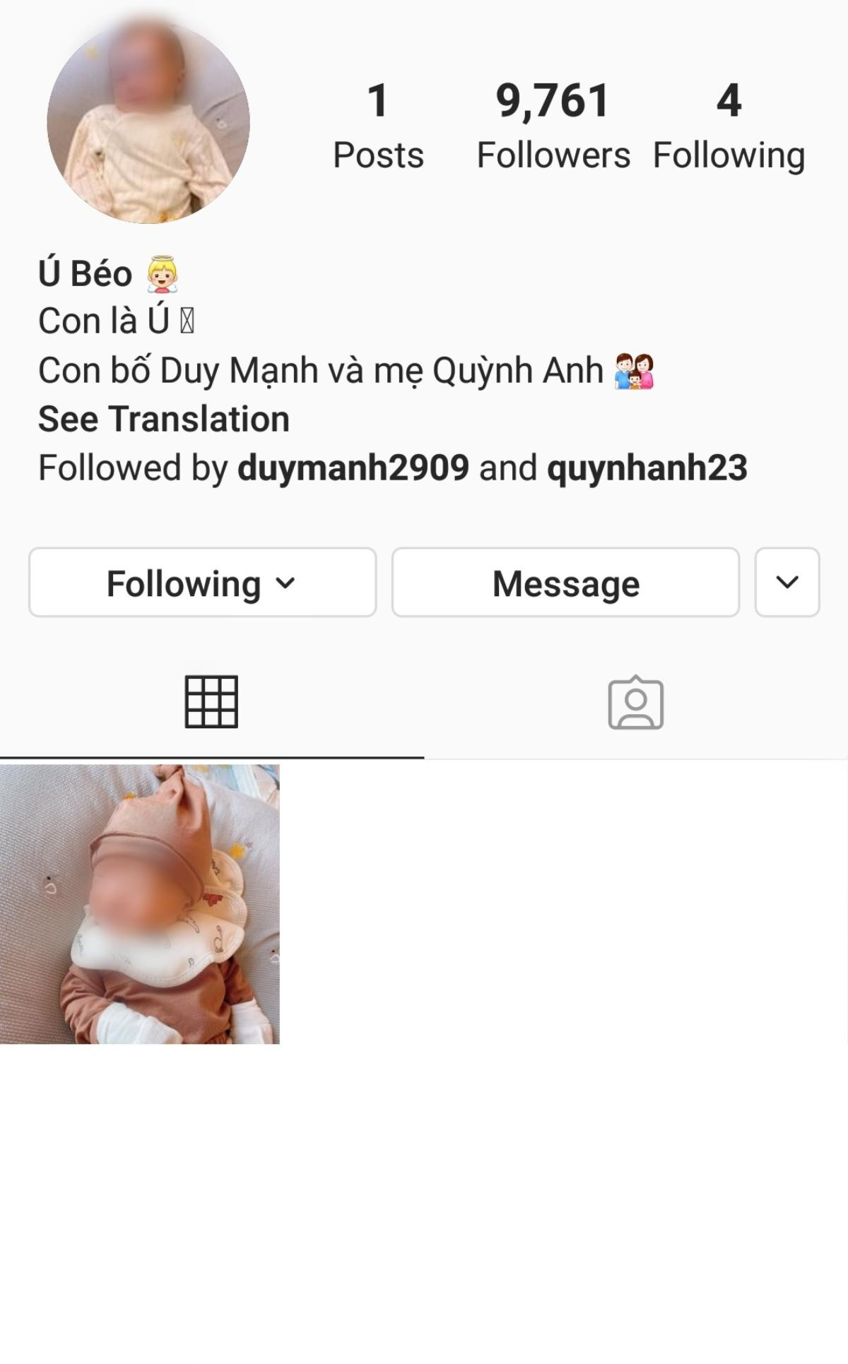 Vợ chồng Duy Mạnh - Quỳnh Anh lập Instagram cho con Ảnh 2