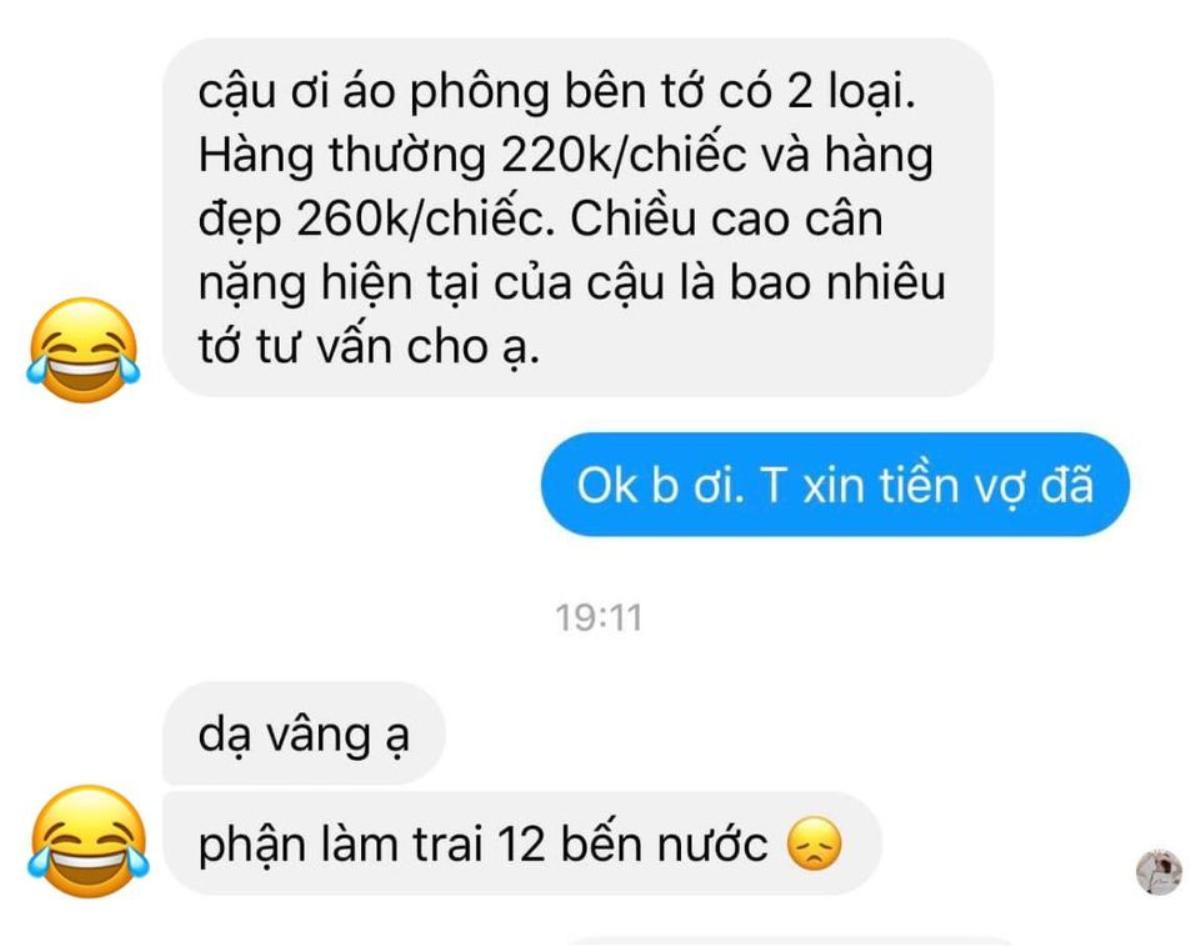 Nhắn tin xin shop quần áo đợi chốc lát để xin tiền vợ, thanh niên đạt '10 điểm' về độ đáng yêu Ảnh 1