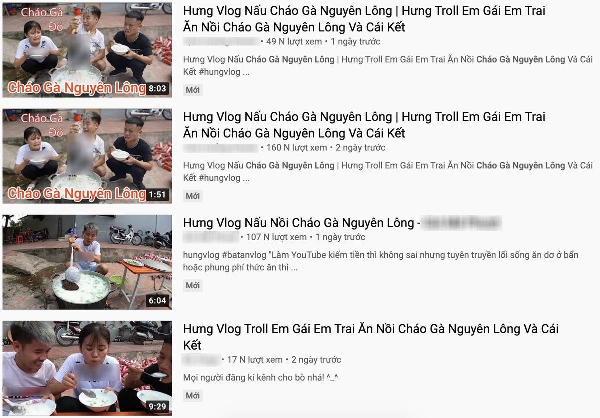 Video nấu cháo gà nguyên lông của Hưng Vlog bị hàng loạt kênh YouTube đăng tải lại để câu view Ảnh 3