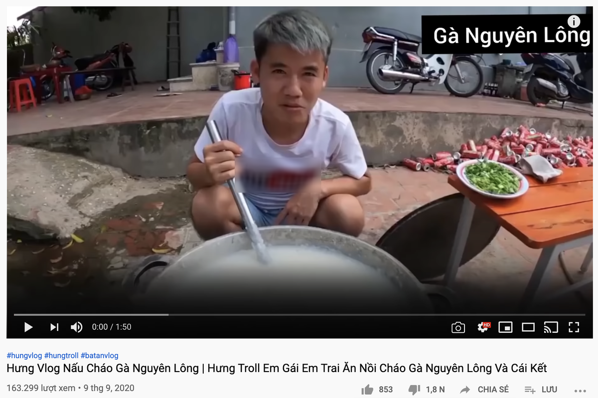 Video nấu cháo gà nguyên lông của Hưng Vlog bị hàng loạt kênh YouTube đăng tải lại để câu view Ảnh 4