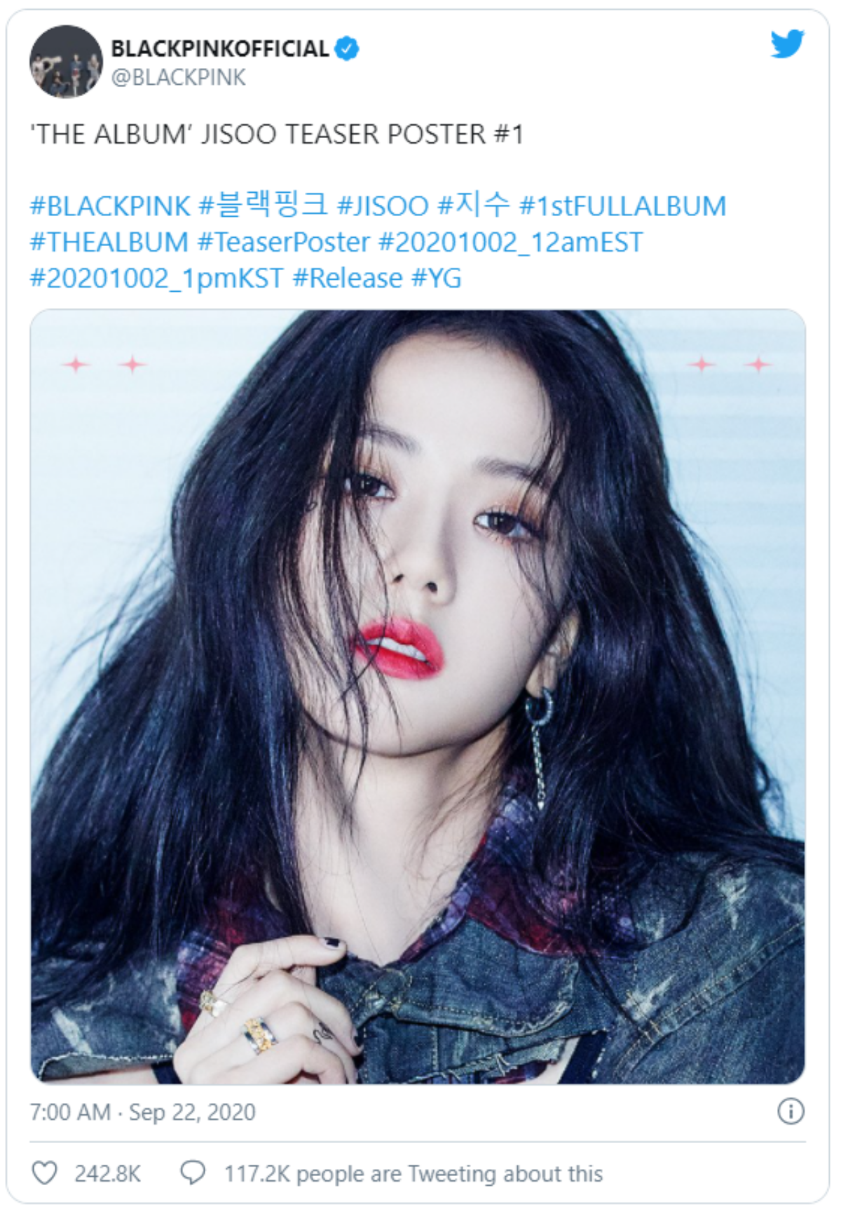 Jisoo lên trending chỉ 1 giờ sau khi đăng tạo hình mới – YG vô tình để lộ tên bài hát của BLACKPINK Ảnh 6