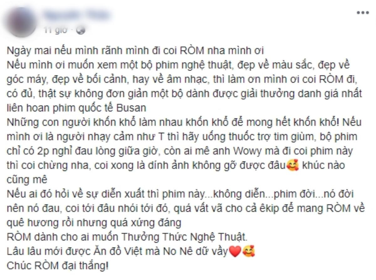 Cư dân mạng đua nhau đăng bài review, đánh giá phim 'Ròm' sau ngày đầu công chiếu Ảnh 9