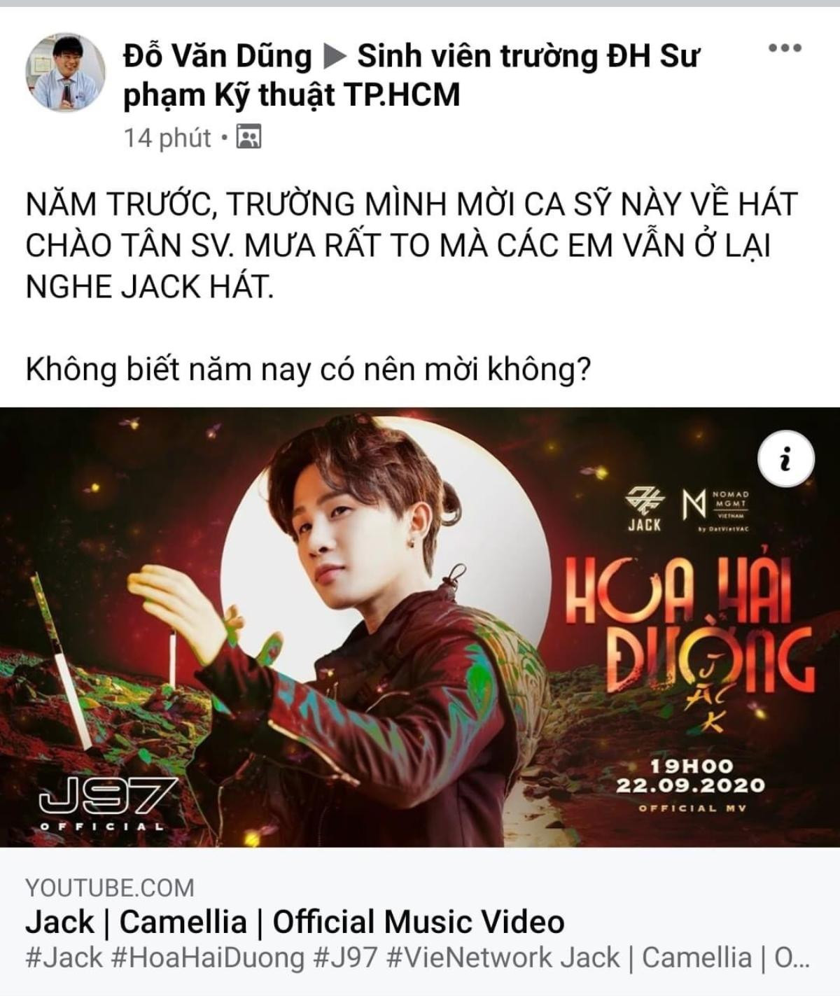 Hiệu trưởng một trường Đại học lên tiếng muốn mời Jack về hát và đây là phản ứng của sinh viên Ảnh 1