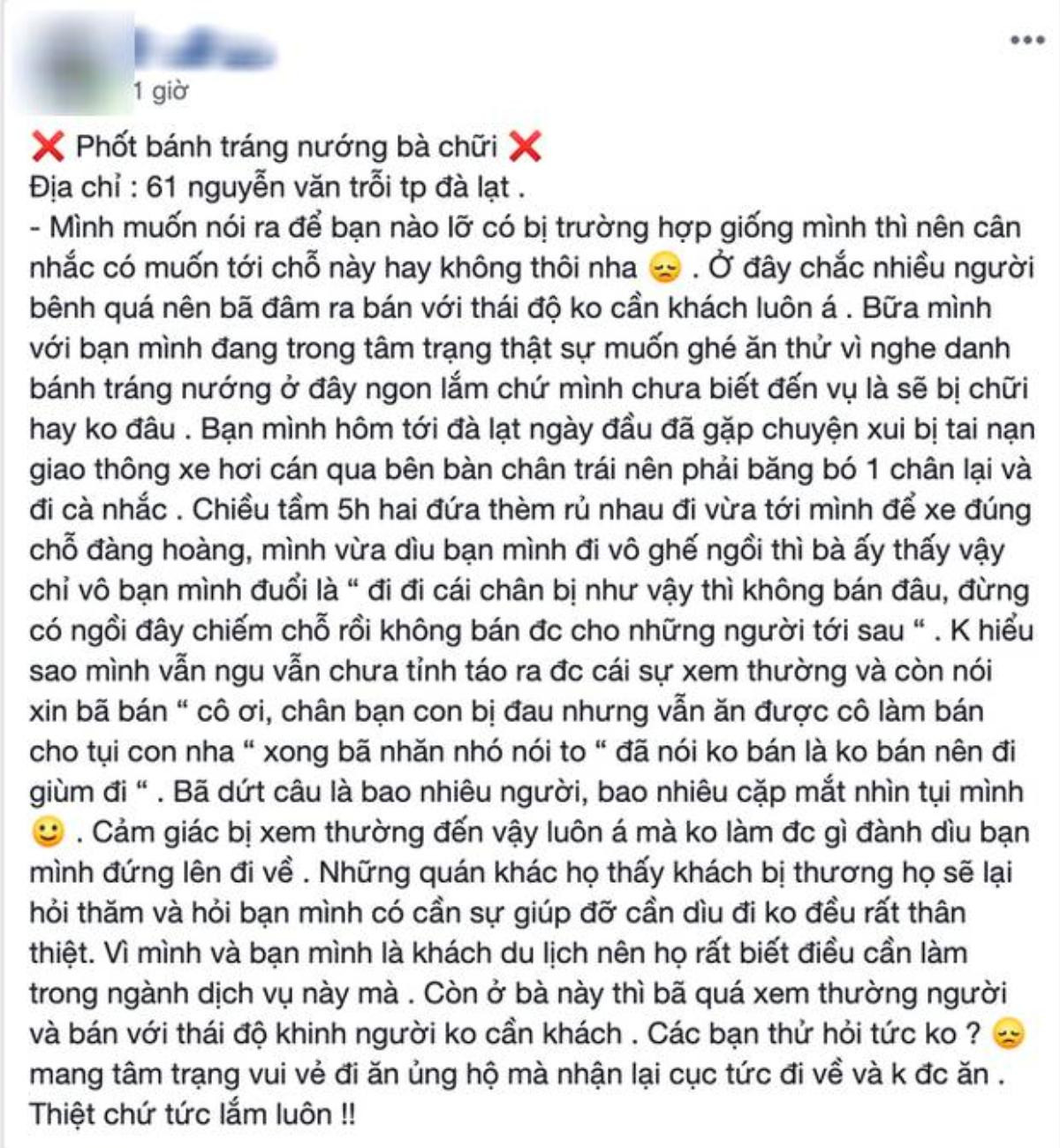 Chủ quán bánh tráng nướng ở Đà Lạt bị du khách tố khinh người, đuổi thẳng khách ra khỏi quán vì lí do hết sức vô lý Ảnh 1