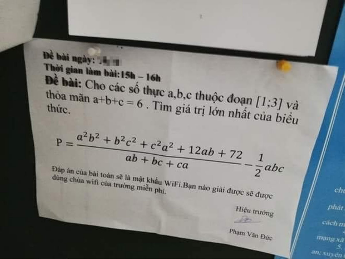 Muốn sử dụng wifi 'chùa', học trò phải giải được đáp án phương trình toán học của thầy Hiệu trưởng Ảnh 1