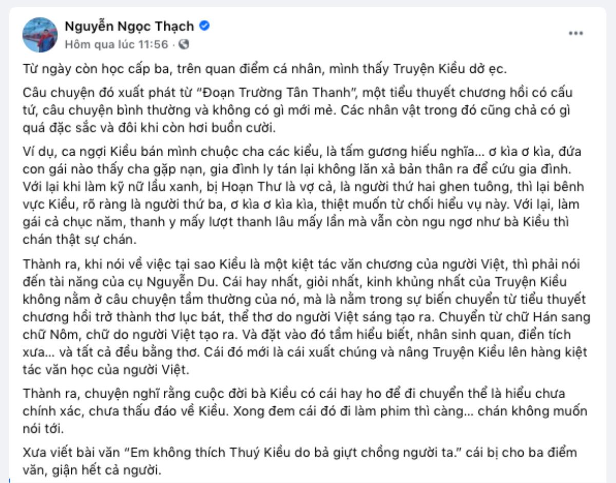 Nhà văn Nguyễn Ngọc Thạch làm 'dậy sóng' dư luận khi phát ngôn chê bai truyện Kiều của Nguyễn Du Ảnh 2