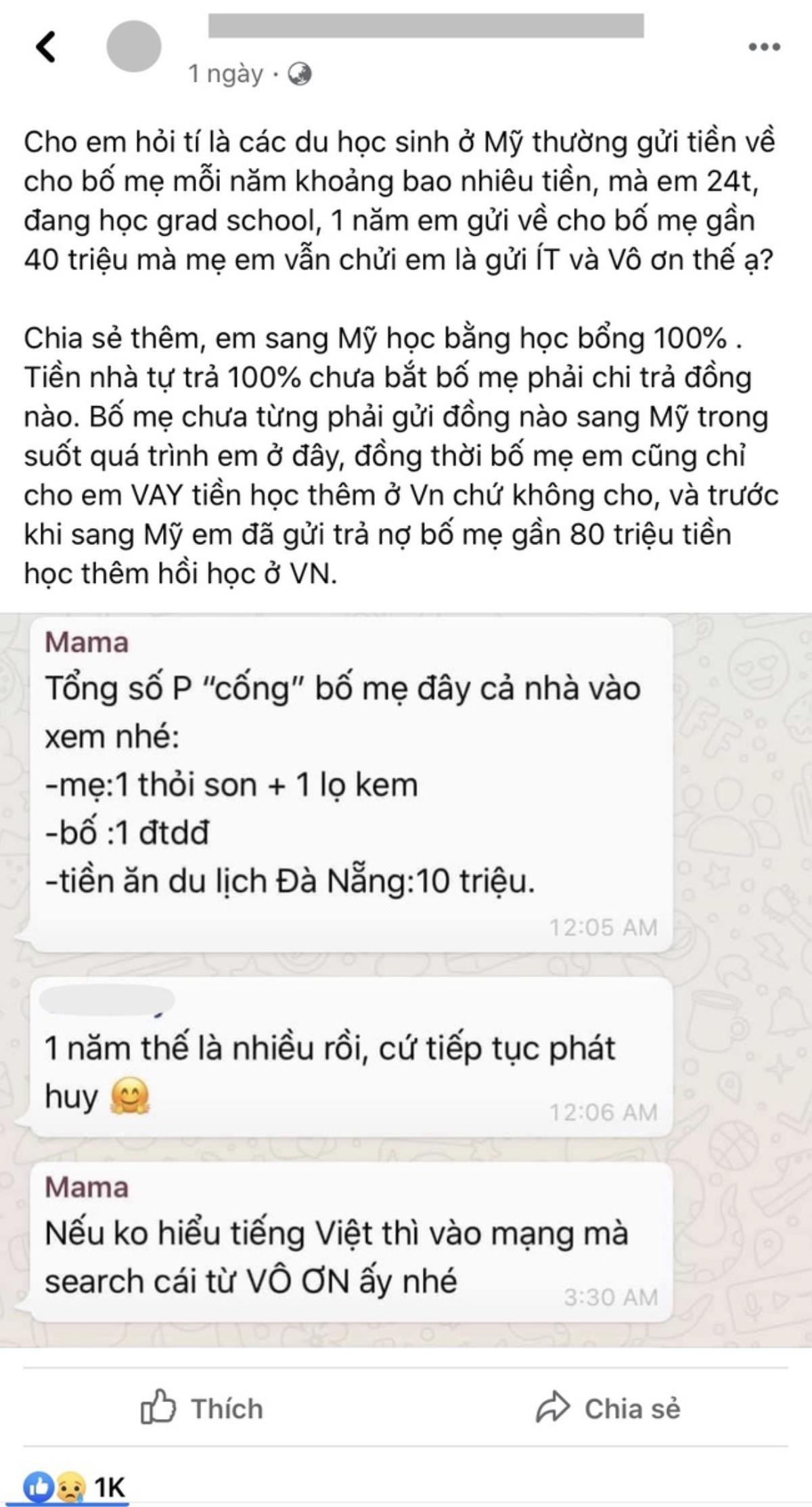 Một năm gửi về nhà gần 40 triệu đồng vẫn bị mẹ chê ít và mắng vô ơn, nữ du học sinh ấm ức đăng đàn kể lể khiến CĐM tranh cãi Ảnh 1