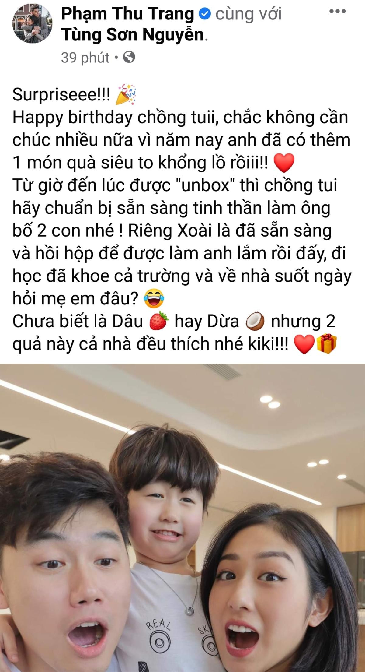 Trang Lou thông báo có 'hỉ mạch', quà sinh nhật có '1-0-2' cho ông xã Tùng Sơn Ảnh 2